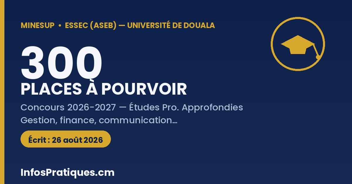 Concours ESSEC ASEB Université de Douala 2026 - 300 places