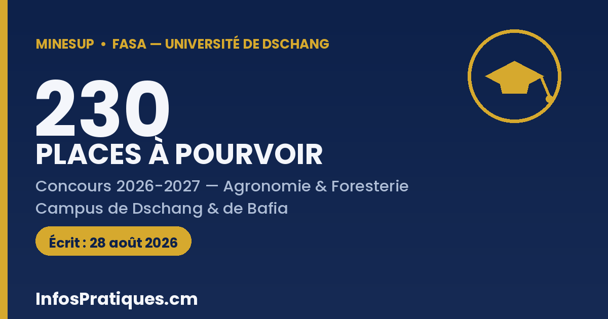 Concours FASA Université de Dschang 2026 - 230 places