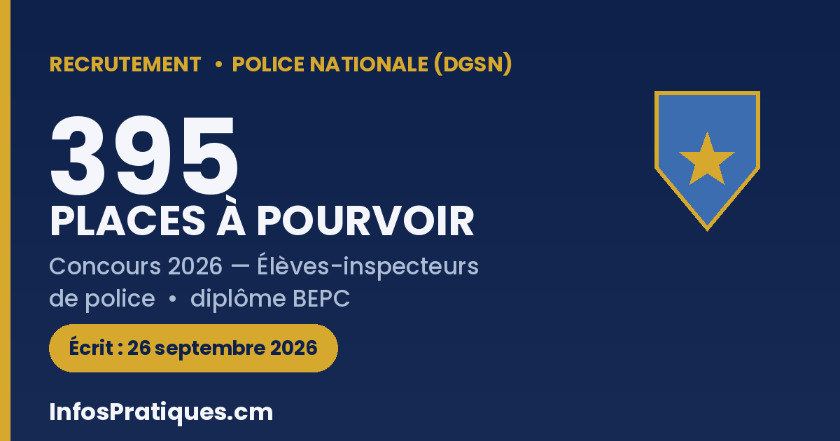 Concours élève-inspecteur de Police Cameroun 2026 - 395 places DGSN