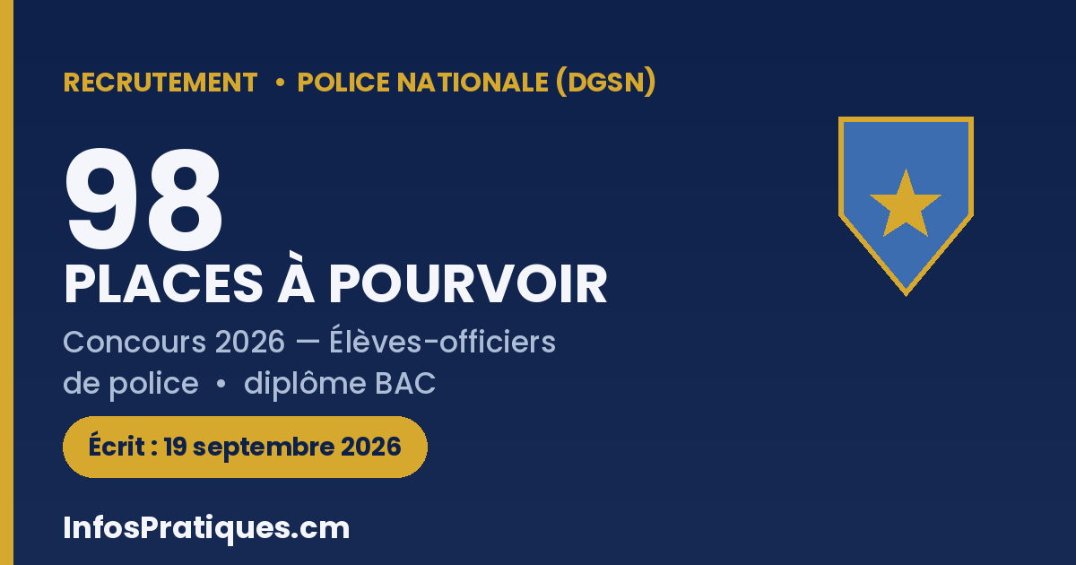 Concours élève-officier de Police Cameroun 2026 - 98 places DGSN