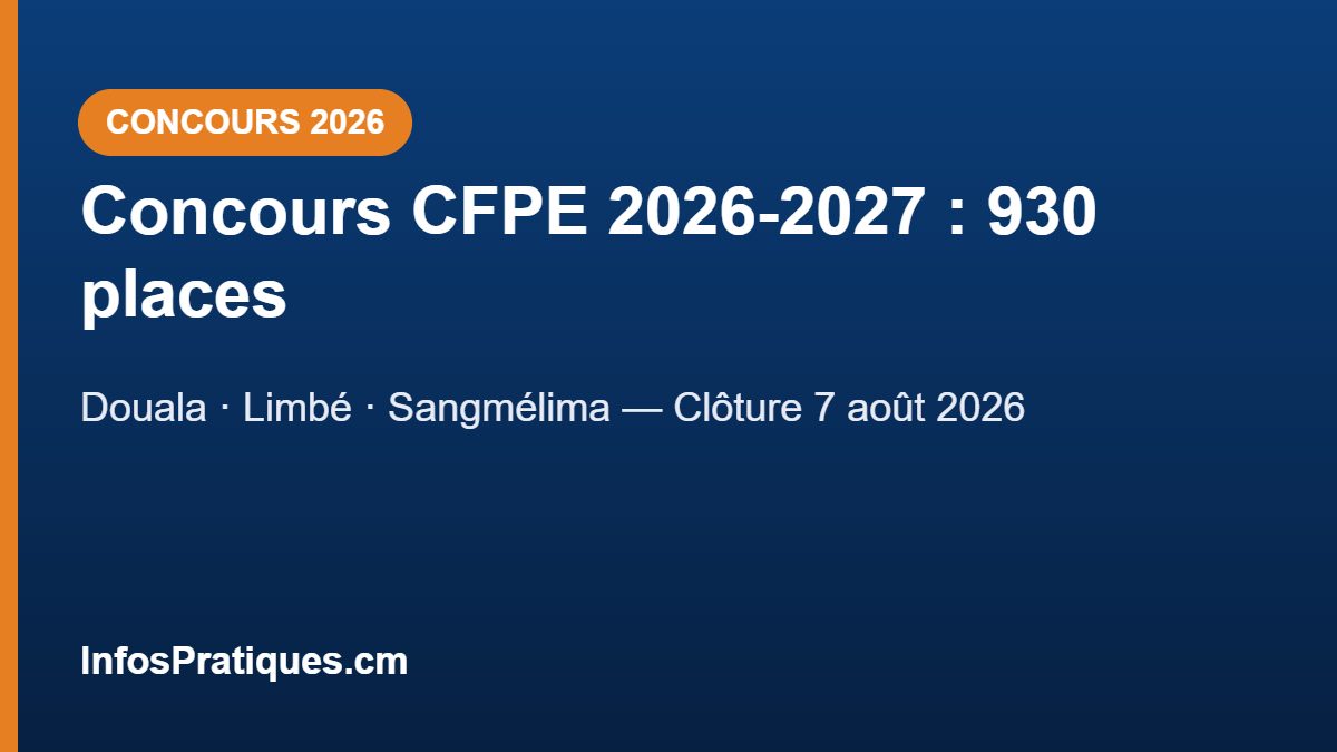 Concours CFPE 2026-2027 Cameroun : 930 places à Douala, Limbé et Sangmélima