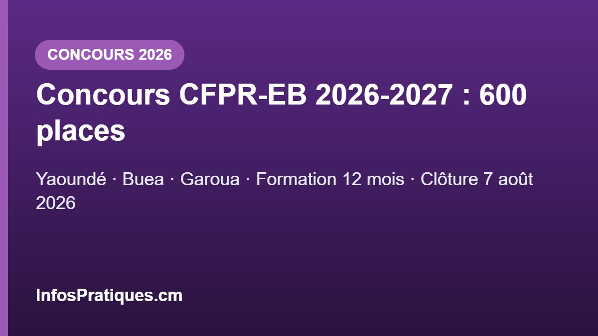Concours CFPR-EB 2026-2027 Cameroun : 600 places