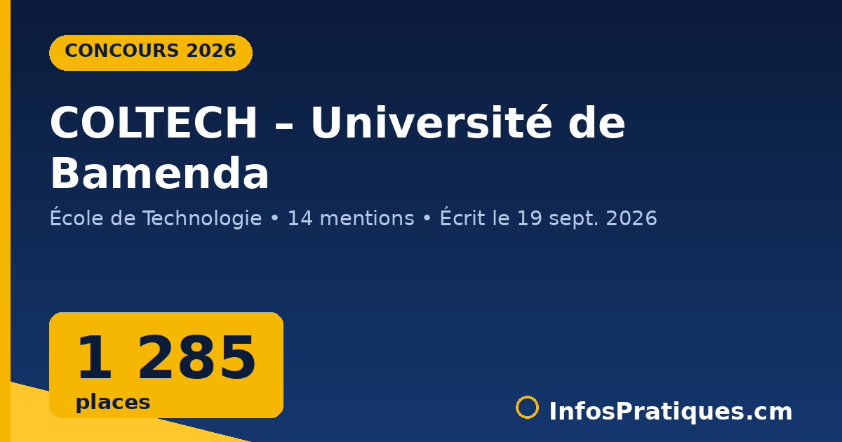 Concours COLTECH Université de Bamenda 2026 - 1 285 places, École de Technologie