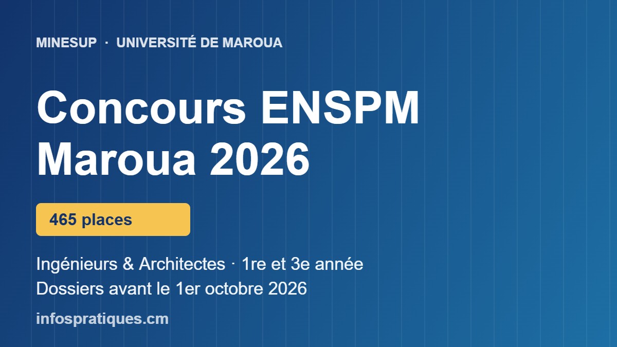 Concours d'entrée à l'ENSP de Maroua 2026-2027 : 465 places ingénieurs et architectes
