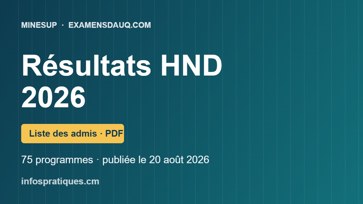 Résultats HND 2026 Cameroun : liste des admis publiée par le MINESUP
